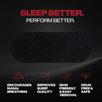 Black nasal strip with promotional text on a dark background