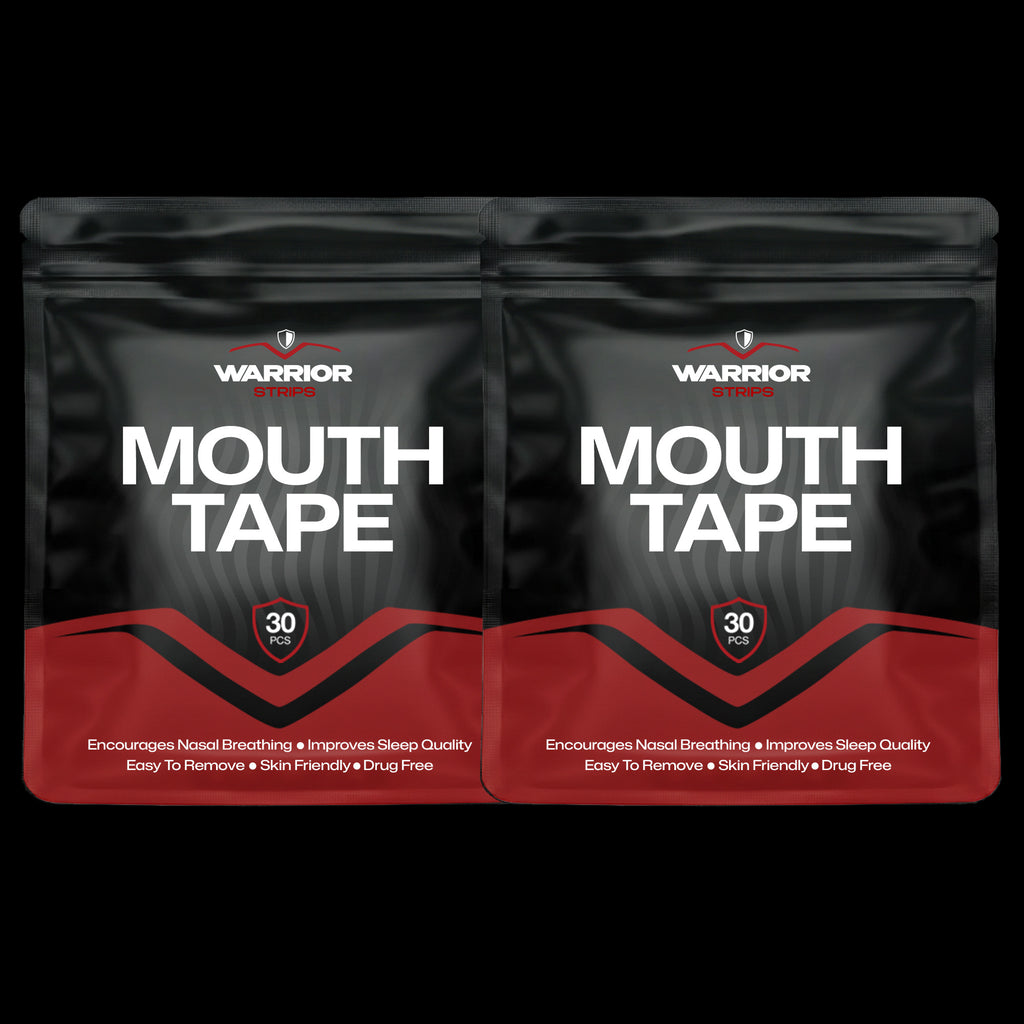Two packages of Warrior Mouth Tape on a black background