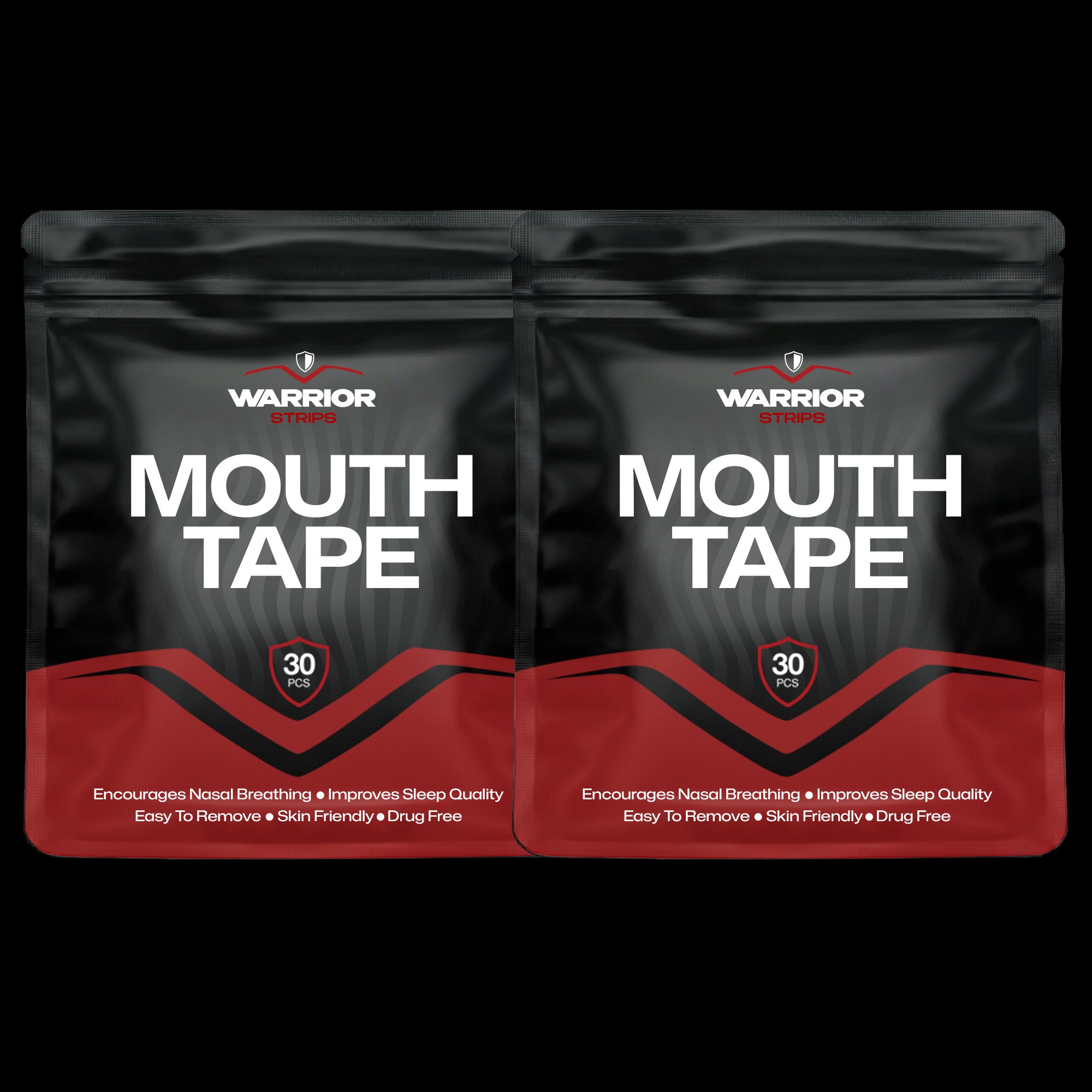 Two packages of Warrior Mouth Tape on a black background