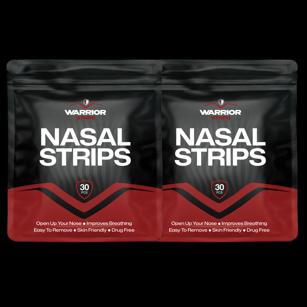Two packages of Warrior Nasal Strips on a black background