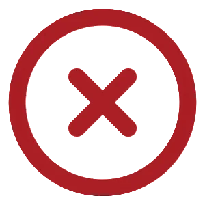 Red circle with a white center and a red 'X' inside, on a white background